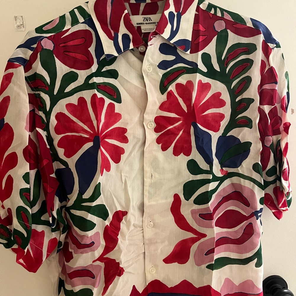Zara Red and Blue Floral Shirt